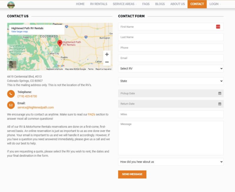 motor coaching motorhomie website contact example