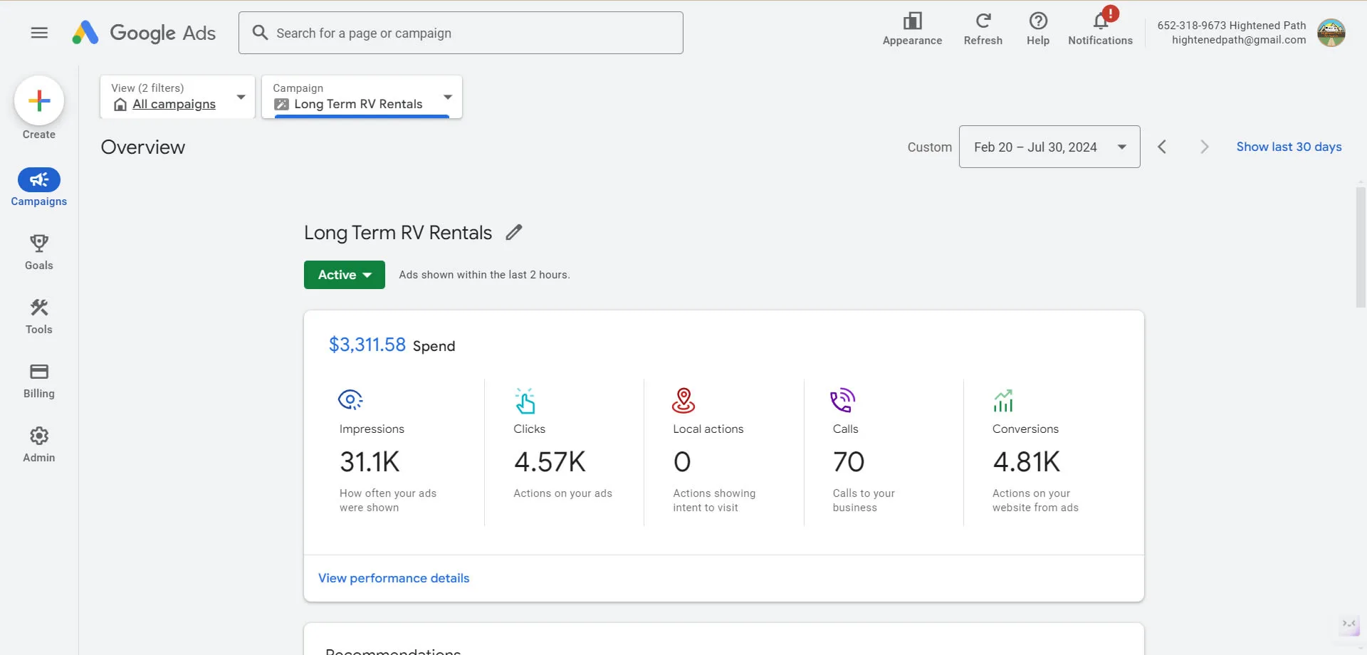 Motor Coaching Google RV Rental Advertising example