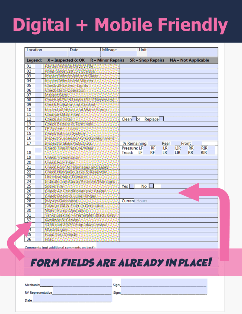 36 point RV Inspection form template