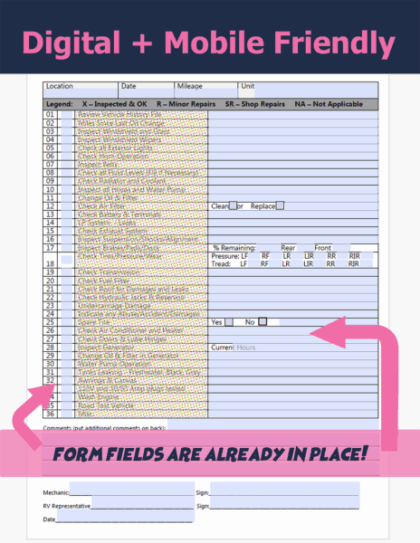 36 point RV Inspection form template