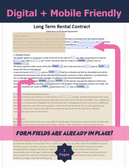 Long Term RV Rental Contract form template