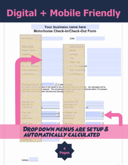 Motorhome Check In Out Form form template 1